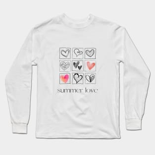 Ten hearts in nine square frames, line art Long Sleeve T-Shirt